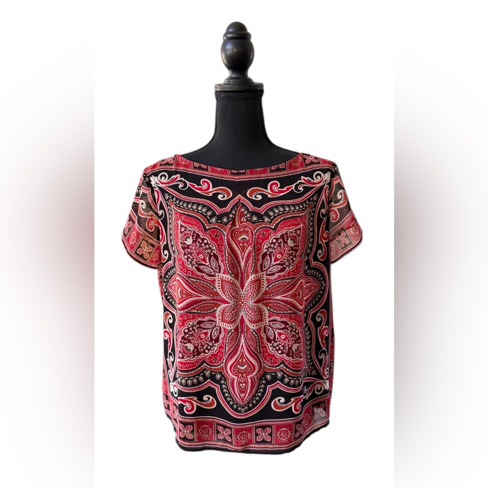 Rafaella Black and Red Boho Whimsical Loose Fit Top
